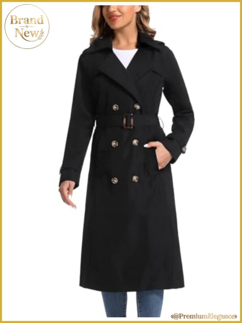 Women's Waterproof Long Trench Coat Double Breasted Removable Hood Windbreaker